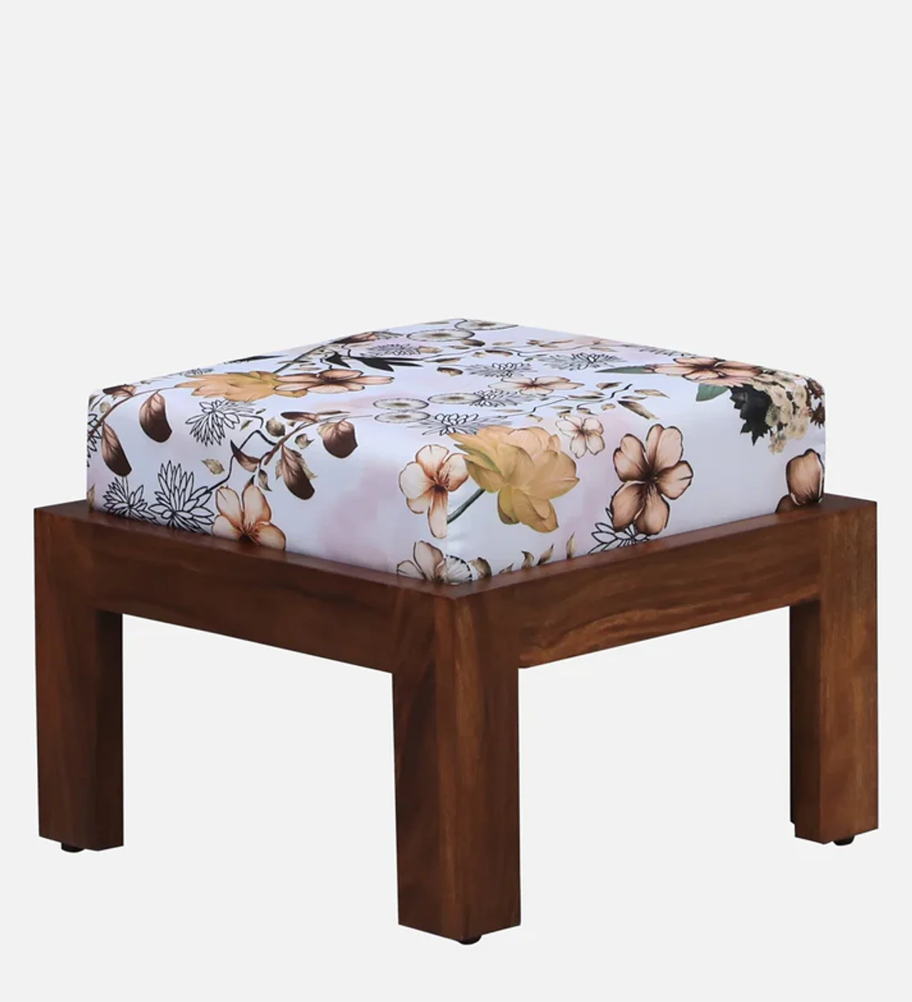 Hidenchic Solid Wood Base And Fabric Upholstered Foot Stool (Set Of 2) Floral Print