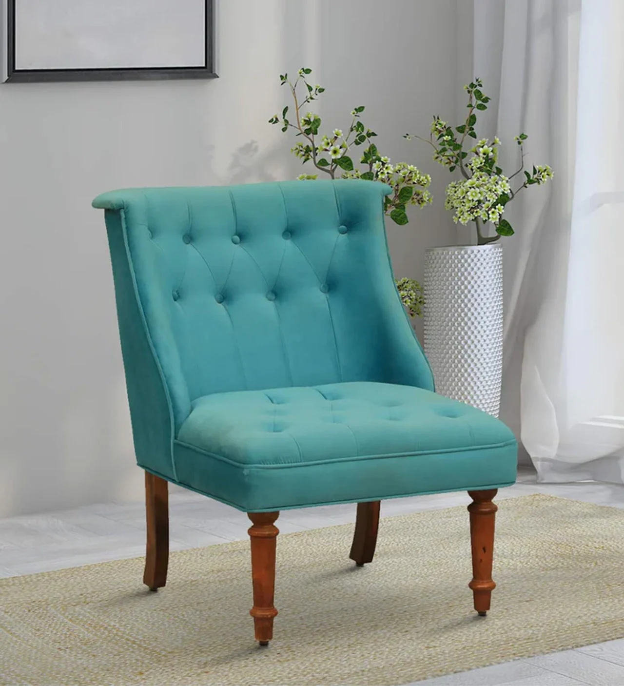 Hidenchic Velvet Chair In Aqua Colour