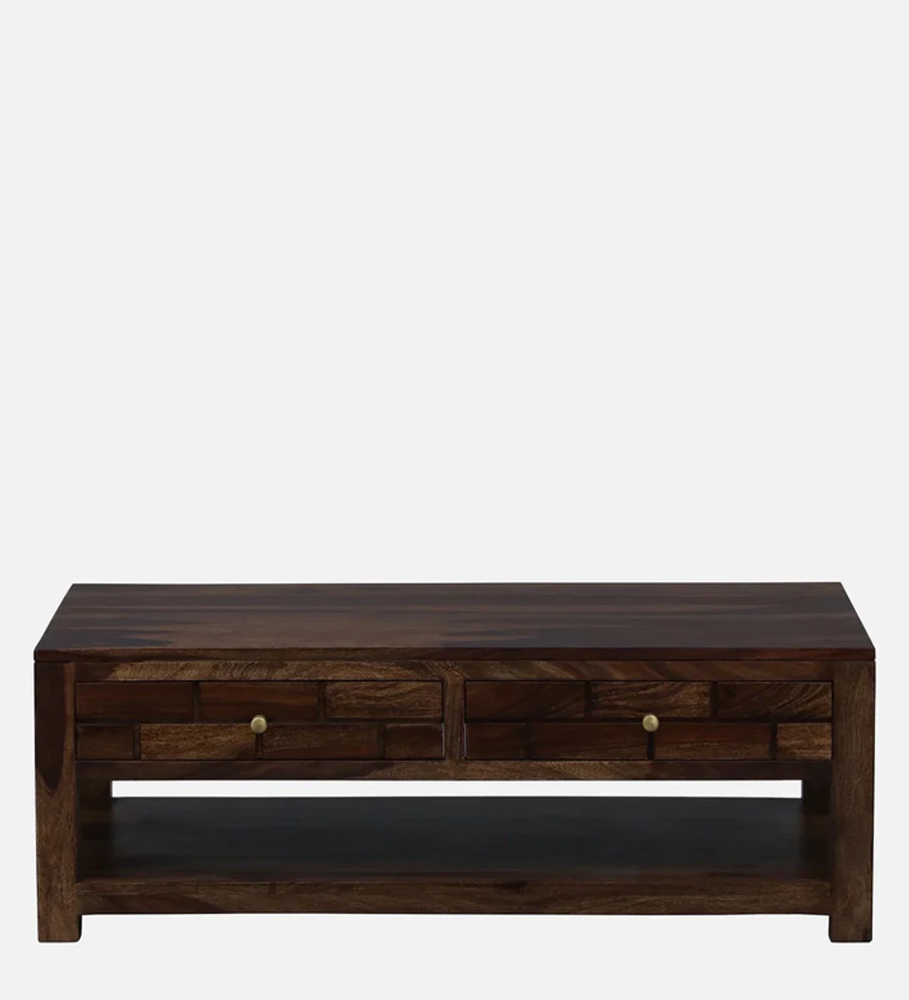 Hidenchic Niser Sheesham Wood Coffee Table With Two Drawers In Provincial Teak Polish