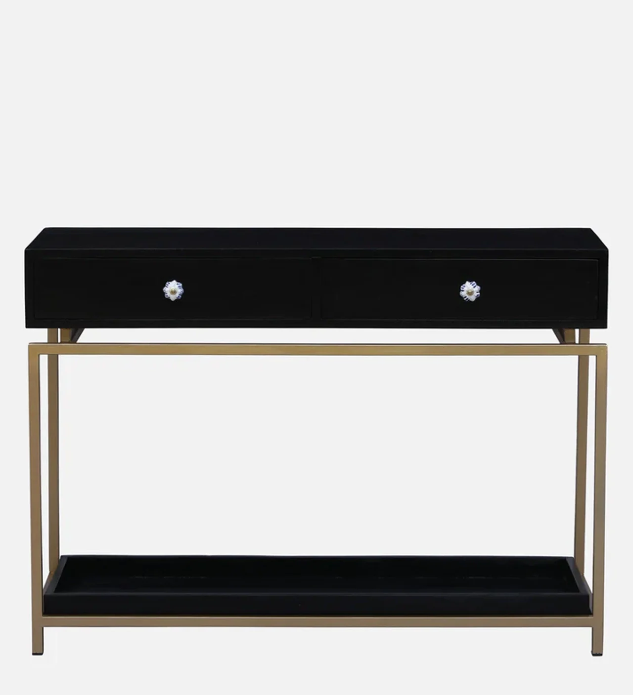 Hidenchic Solid Wood Console Table With Gold Finished Metal Frame Dark Walnut