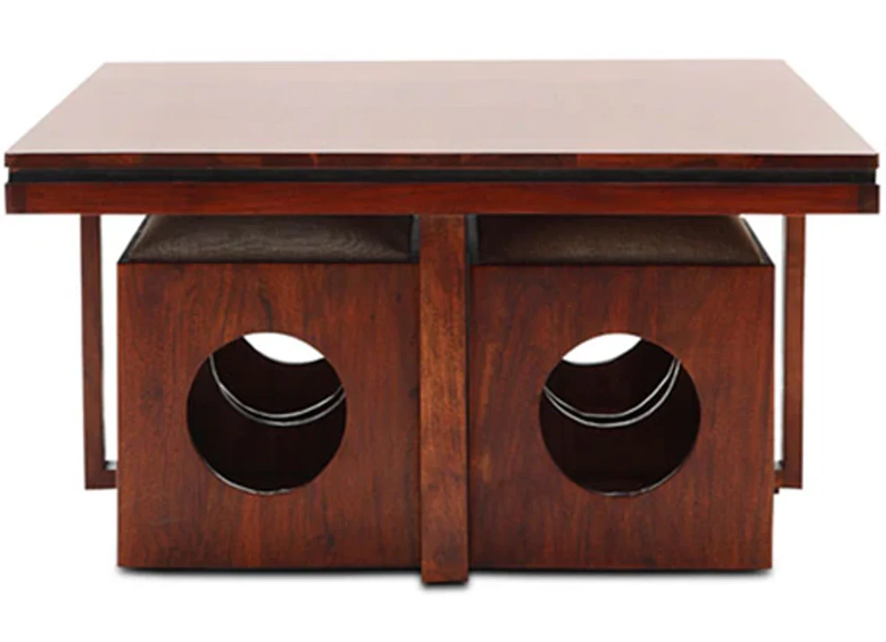 Hidenchic Bahama - Solid Wood Coffee Table With Four Stools