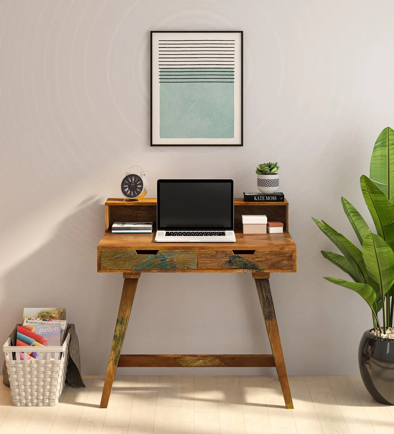 Hidenchic Dink Solid Wood Writing Table In Distress Finish With Drawers