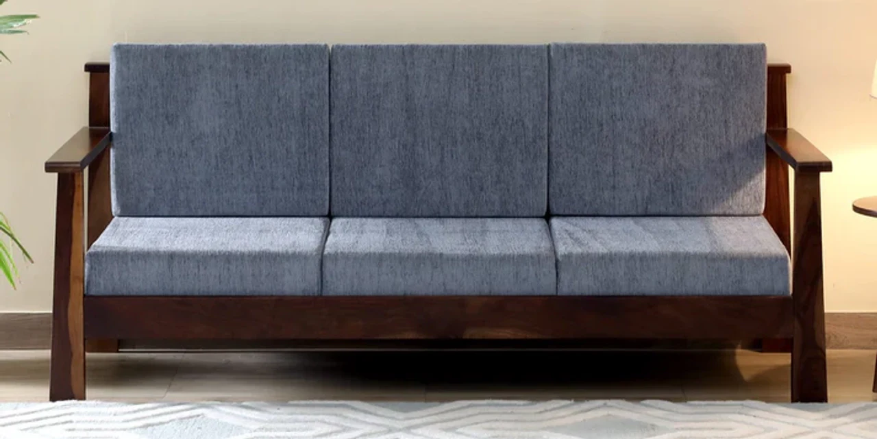 Hidenchic Ohio Sheesham Wood 3 Seater Sofa In Teak Finish Grey