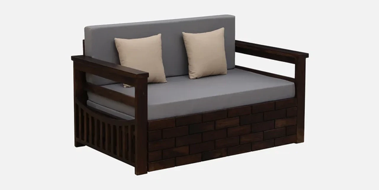 Hidenchic Sniipet Sheesham Wood Pull Out 2 Seater Sofa Cum Bed In Provincial Teak Finish With Storage