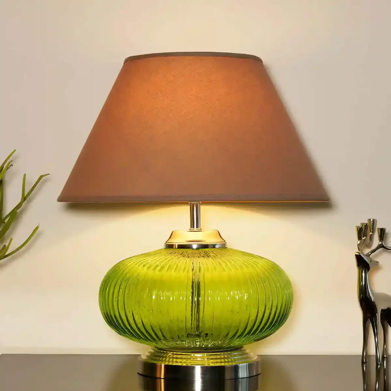 Kapoor Lights Maloto Green Luster And Nickel Finish Table Lamp