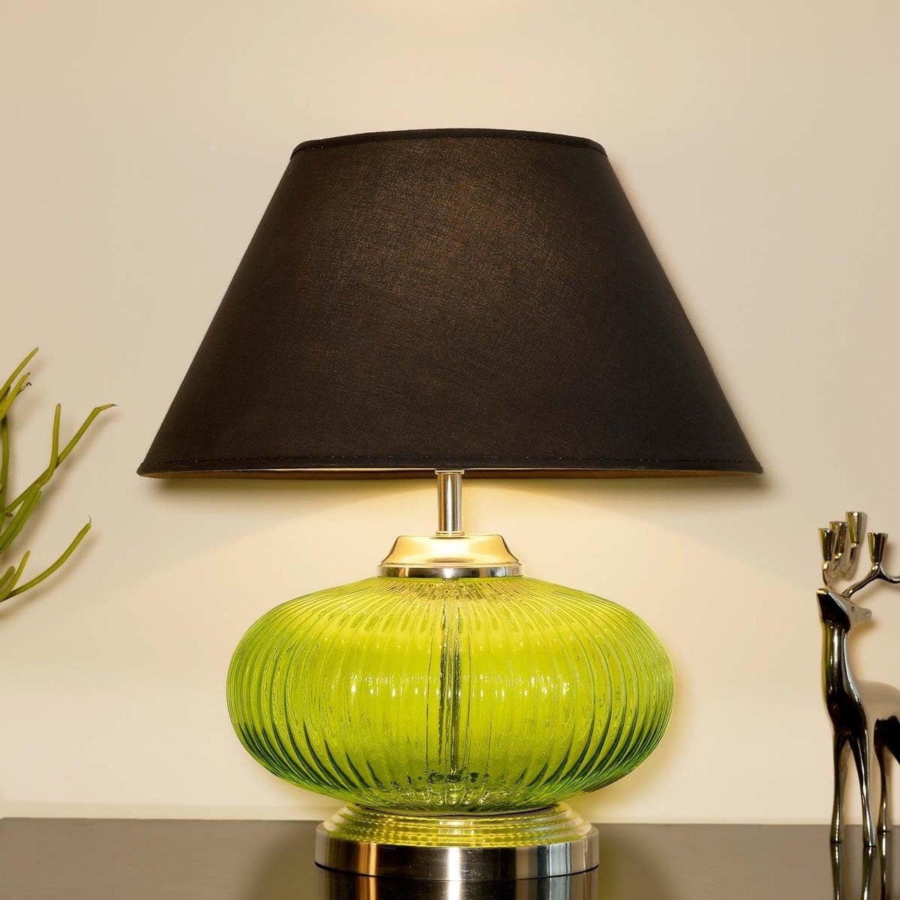 Kapoor Lights Maloto Amber Luster And Nickel Finish Table Lamp