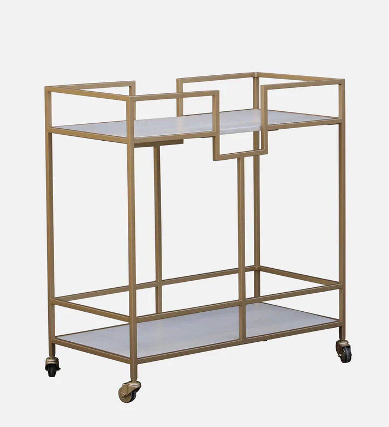 Hidenchic - Supreme Metal & Solid Wood Bar Trolley In White And Golden Finish