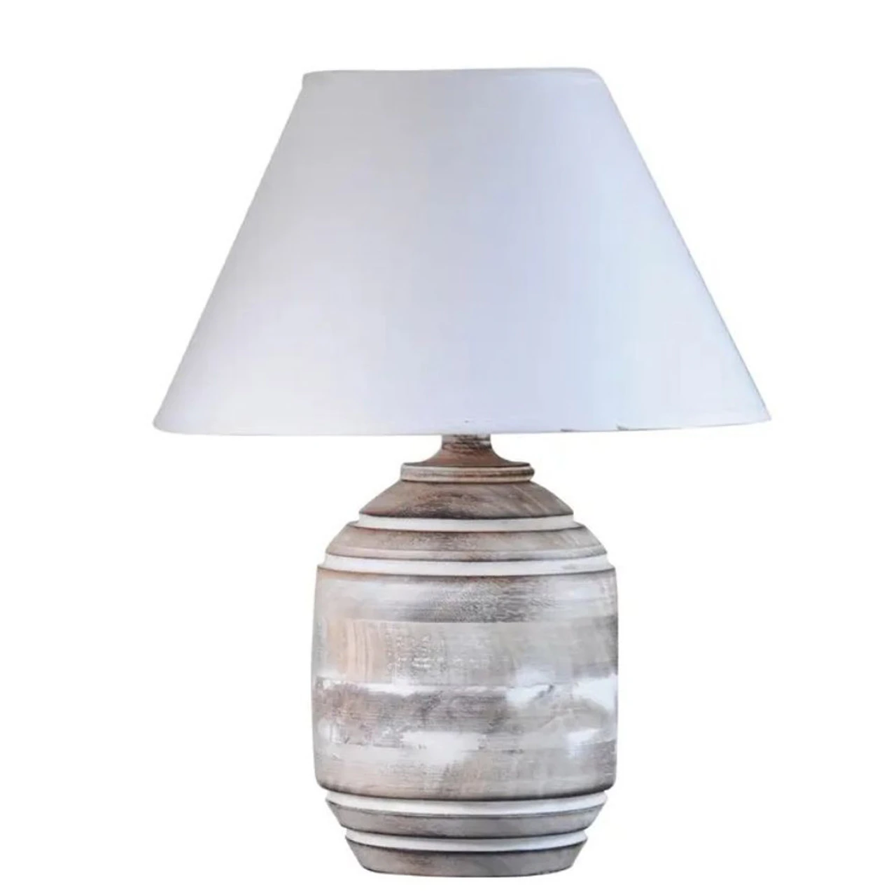 Kapoor Lights Bradbury Carved Wood Table Lamp with Drum Shade - Natural Finish