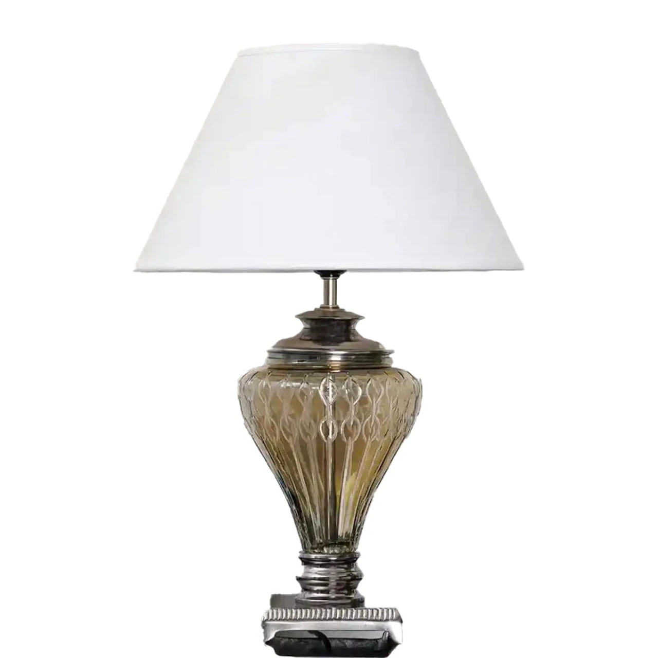 Kapoor Lights Millett Fusion Amber Glass Table Lamp with White Cotton Shade