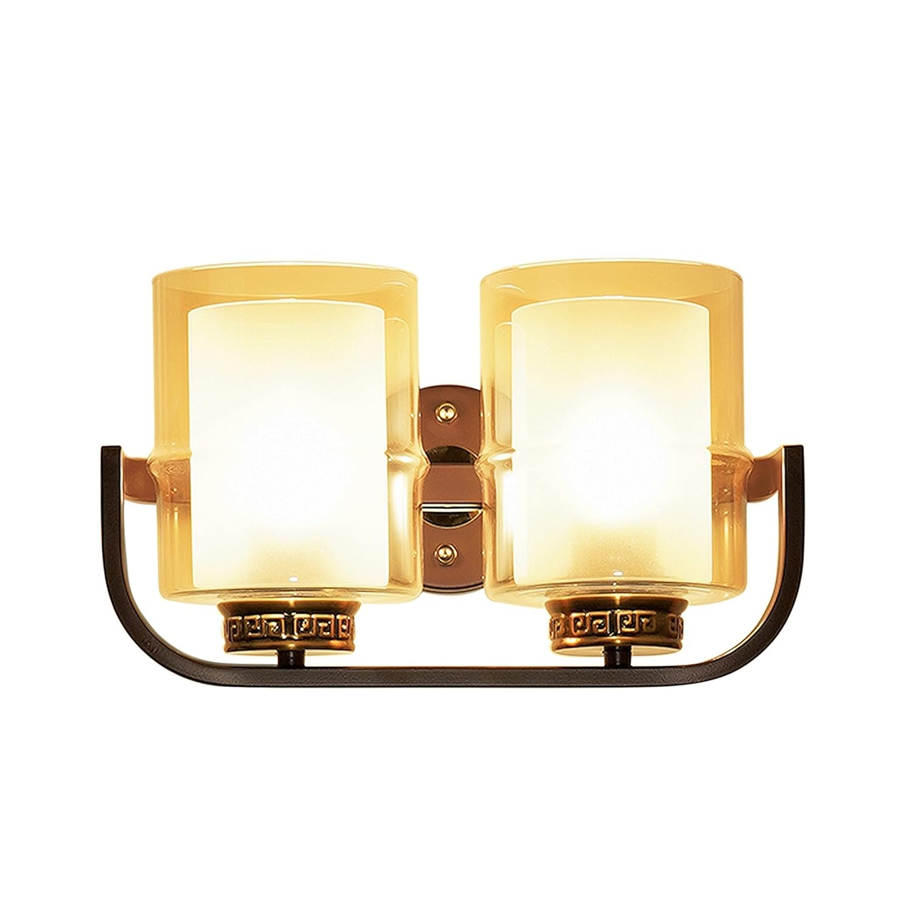 Kapoor Lights Vienna Dual Light Glass and Metal Wall Lamp, Brass & Brown, 31.8 x 17.8 x 19.1 cm