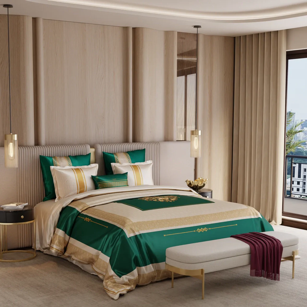 Stoa Paris Coronation Sateen Emerald'S Grace Printed Super King Ensemble 9 Piece Bed In Bag (King)