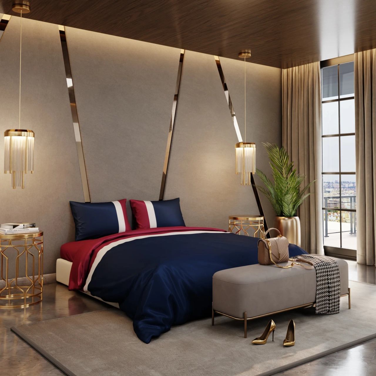 Stoa Paris Satin Comforter Set for King Size Bed, 300TC Premium Bedding Set, AC Comforter King Size, Ultimate Comfort, Wedding Gift for Couples, Home Decor, Vogue - Navy Boulevard Blue