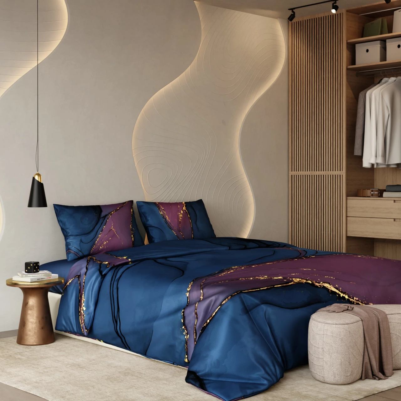 Stoa Paris Comforter Set in King Size, 300TC Premium Comforter with Bedsheet and 2 Pillow Covers, Aesthetic Home Decor, All-Weather, Wedding Gift for Couple, Louvre - Indigo, Purple, Gold