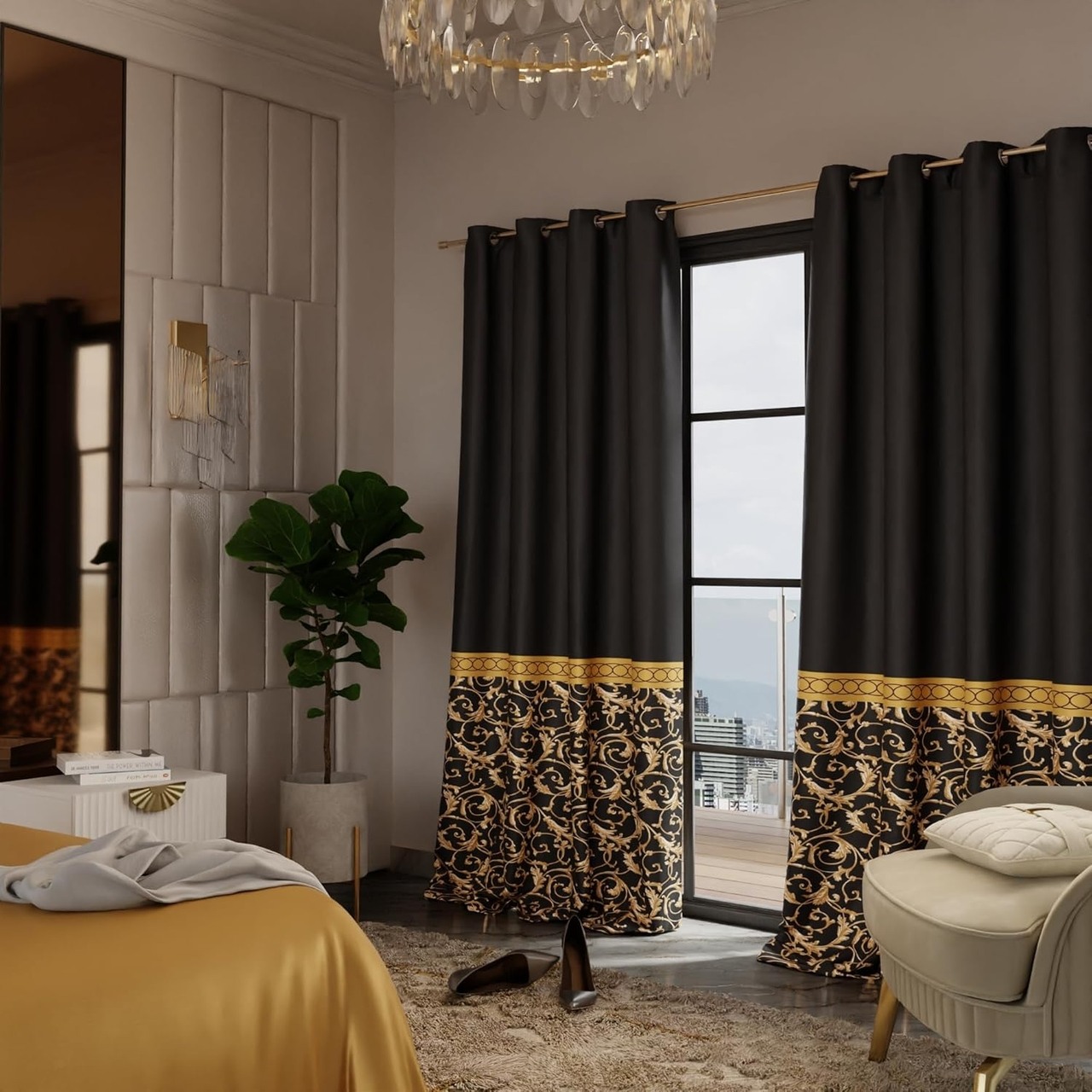 Stoa Paris Satin Curtain for Door, 70% Blackout Curtains, Home Decor, Parda with Easy Grommet Installation, Bedroom, Living Room, Set of 2, Versailles - Regal Slate with Back Lining