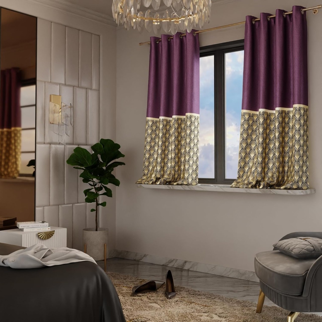 Stoa Paris Satin Window Curtain, 70% Blackout Curtains, Home Decor, Parda with Easy Grommet Installation, Living Room, Bedroom, Privacy Lining, Pack of 2, Versailles - Royal Rouge with Back Lining