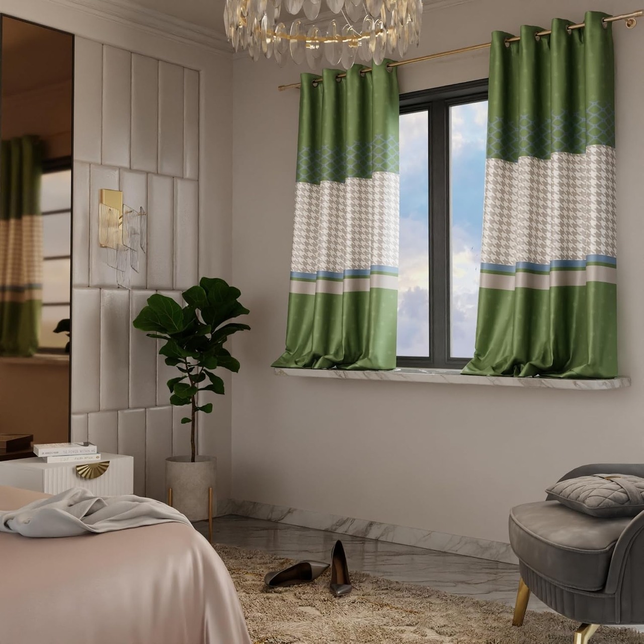 Stoa Paris Satin Window Curtain, 70% Blackout Curtains, Home Decor, Parda with Easy Grommet Installation, Living Room, Bedroom, Privacy Lining, Pack of 2, Versailles - Majestic Meadow With Back Lining