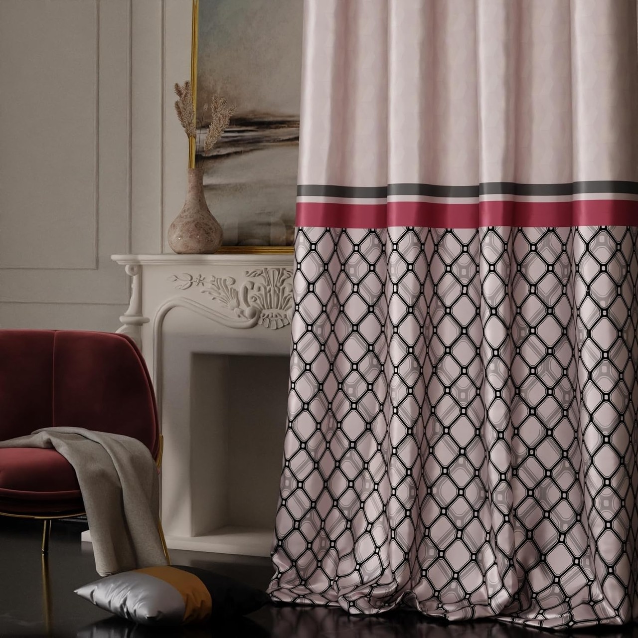 Stoa Paris Satin Long Door Curtain, 70% Blackout Curtains, Home Decor, Parda with Easy Grommet Installation, Bedroom, Living Room, Set of 1, Versailles - Noble Rose with Back Lining