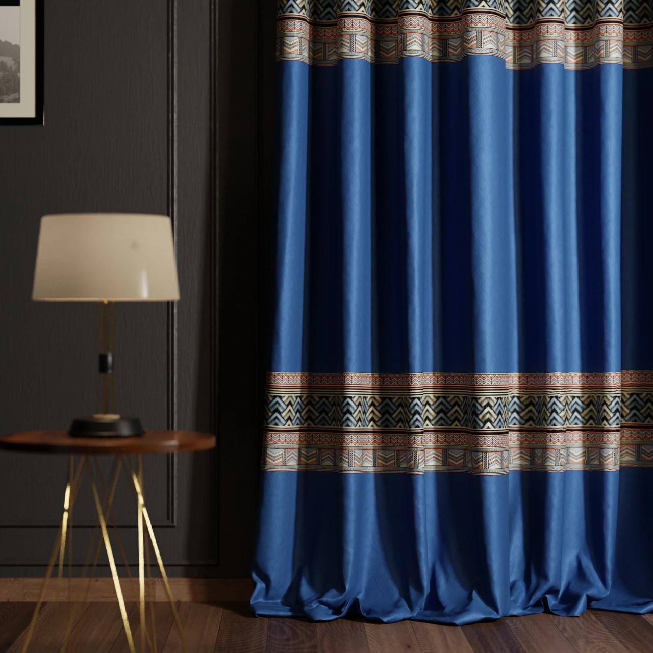Stoa Paris Satin Long Door Curtain, 70% Blackout Curtains, Home Decor, Parda with Easy Grommet Installation, Bedroom, Living Room, Set of 1, Versailles - Celestial Blue with Back Lining