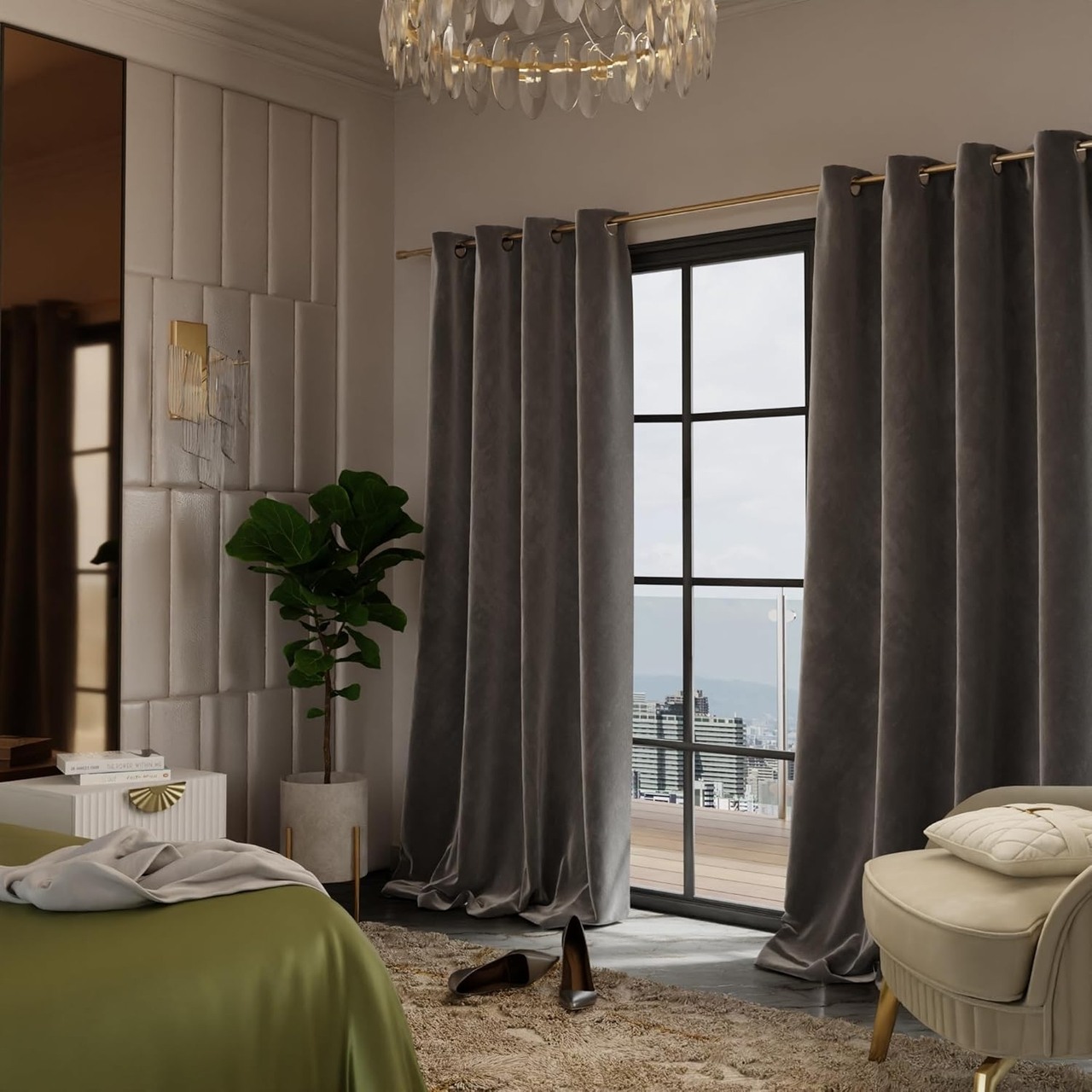 Stoa Paris Velvet Curtains for Door, Premium Dim-Out Curtain for Living Room, Bedroom, Home Decor, Parda with Easy Grommet Installation, Pack of 2, Date Night - Midnight Muse
