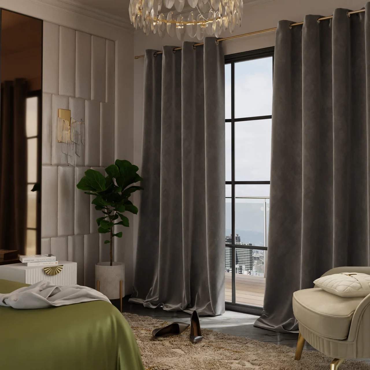 Stoa Paris Velvet Long Door Curtains, Premium Dim-Out Curtain for Living Room, Bedroom, Home Decor, Parda with Easy Grommet Installation, Pack of 2, Date Night - Midnight Muse