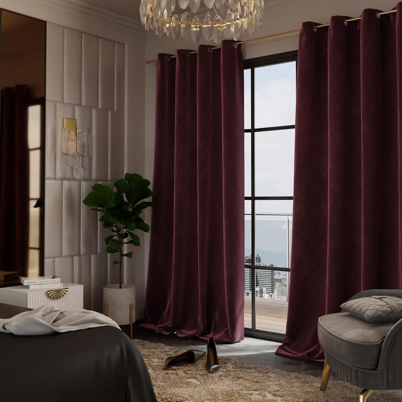 Stoa Paris Velvet Long Door Curtains, Premium Dim-Out Curtain for Living Room, Bedroom, Home Decor, Parda with Easy Grommet Installation, Pack of 2, Date Night - Vintage Rose