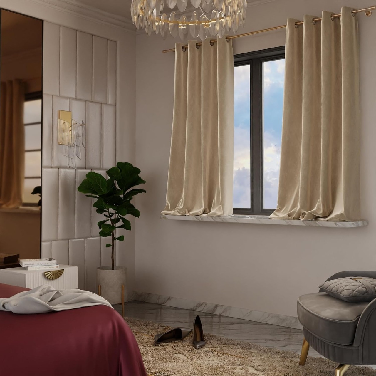 Stoa Paris Velvet Curtains for Window, Premium Dim-Out Curtain for Living Room, Bedroom, Home Decor, Parda with Easy Grommet Installation, Pack of 2, Date Night - Ivory Elegance