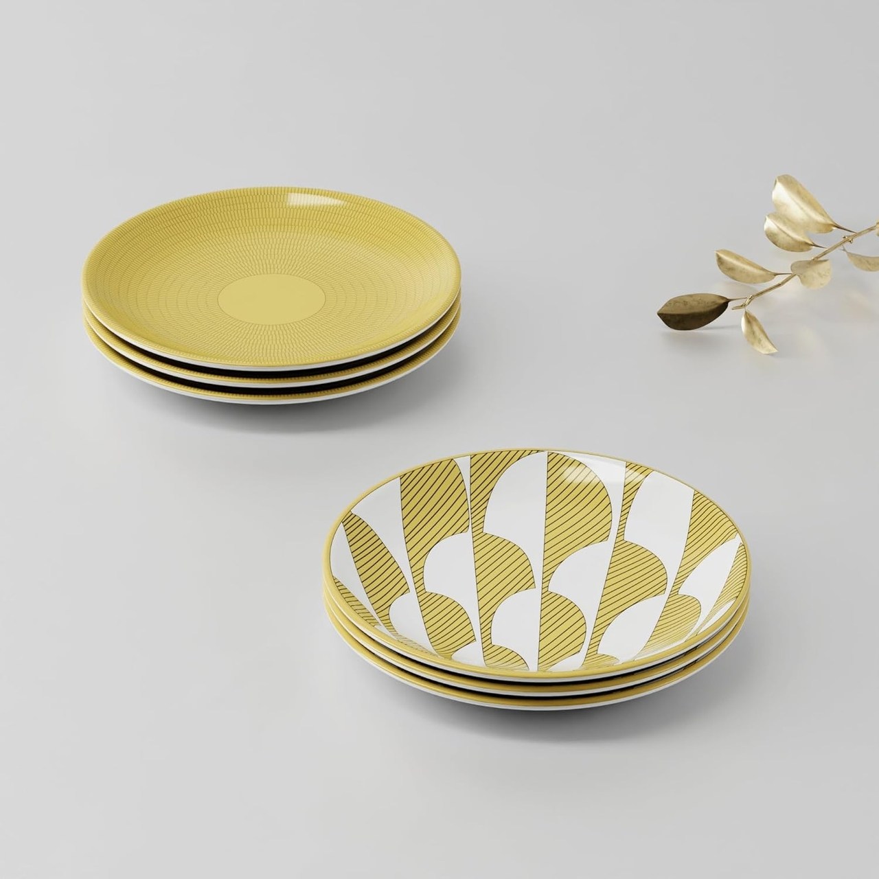 Stoa Paris Ceramic Side Plate Set of 6, Kitchen Serveware, Bread, Butter, Snacks, Microwave & Dishwasher Safe, Stain, Scratch & Chip Resistant, Bone Ash Free, Marseille Mood - Yellow, White