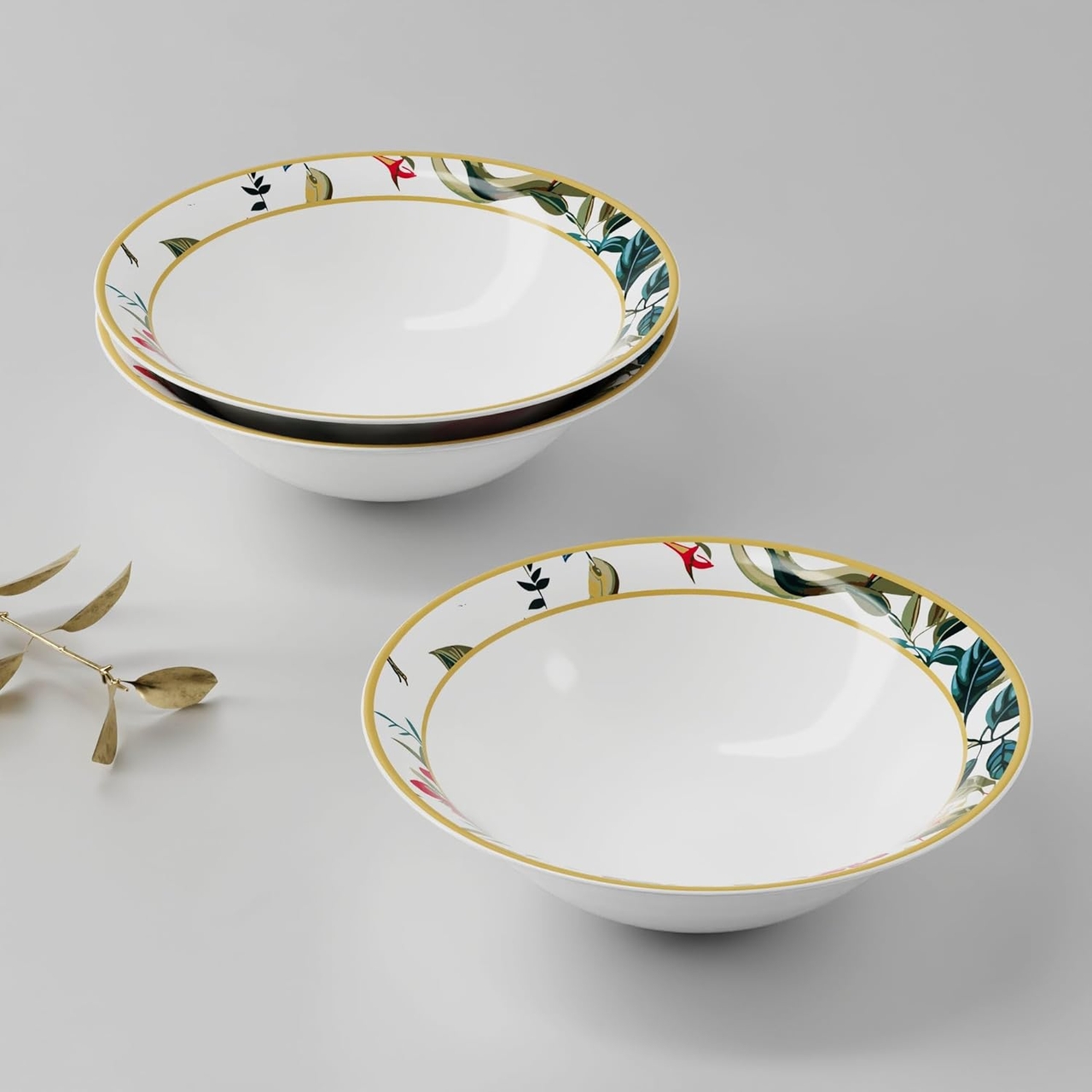 Stoa Paris Ceramic Serving Bowl Set of 3, Kitchen Serveware, Pasta, Snacks, Popcorn, Microwave & Dishwasher Safe, Stain, Scratch & Chip Resistant, Bone Ash Free, Chantilly Evening - Navy, White, Gold