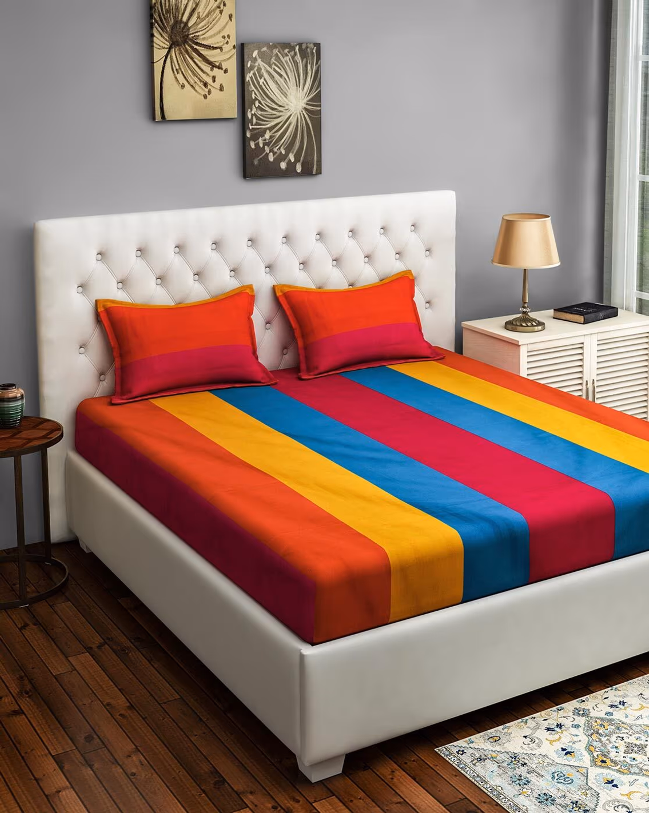 Swayam 240TC Striped Cotton Double Bed Sheet with Pillow Covers | DOUBLE