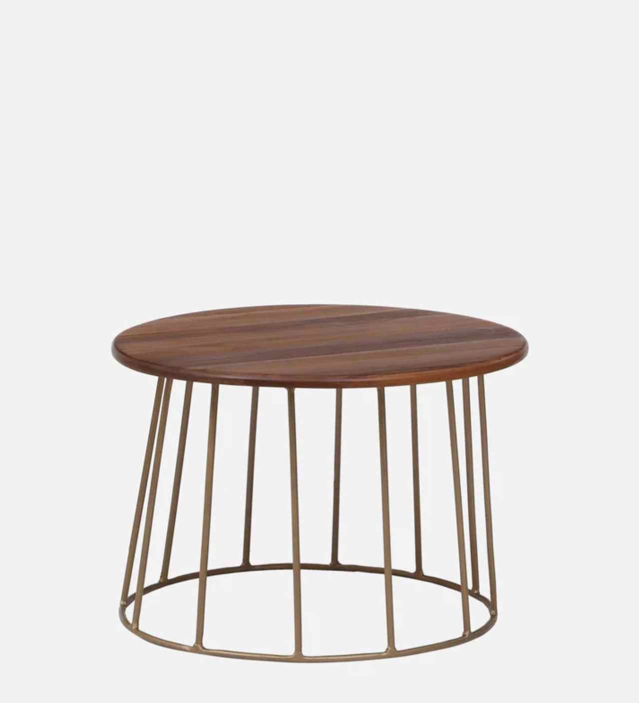 Hidenchic - Hive - Coffee Table In Metal Base In Mat Brass Paint Finish & Wooden Top In Teak Finish