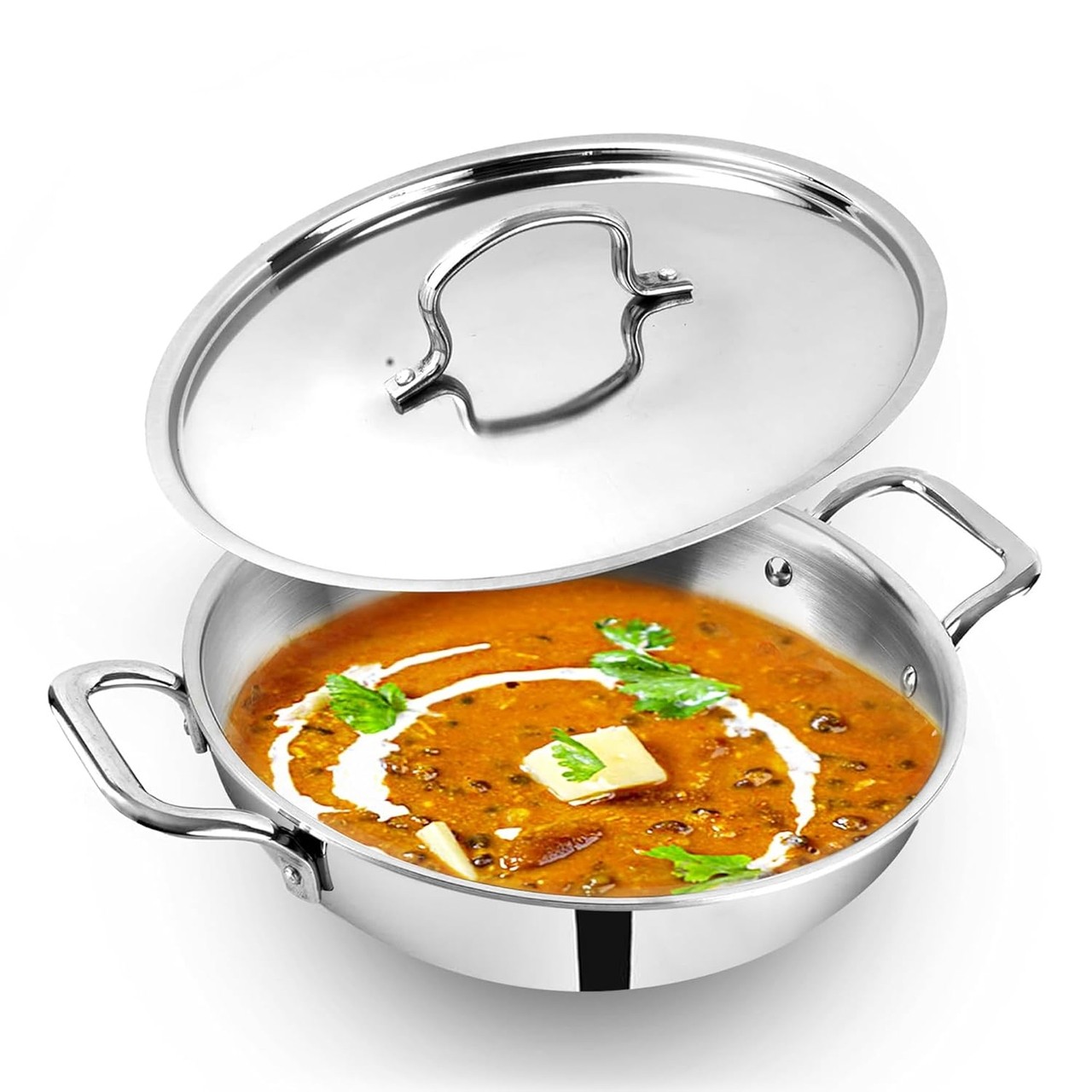 The Indus Valley TurboCuk Tri-Ply 24cm Kadai with Stainless Steel Lid 3L - Silver