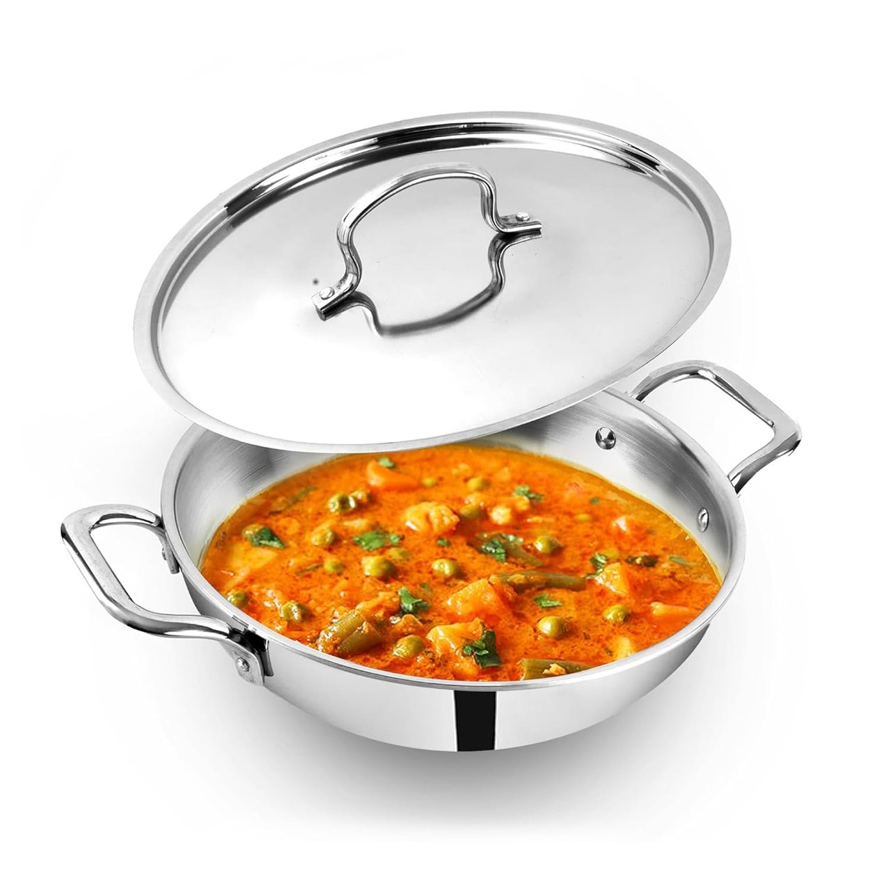 The Indus Valley TurboCuk Tri-Ply 26cm Kadai with Stainless Steel Lid 3.5L - Silver