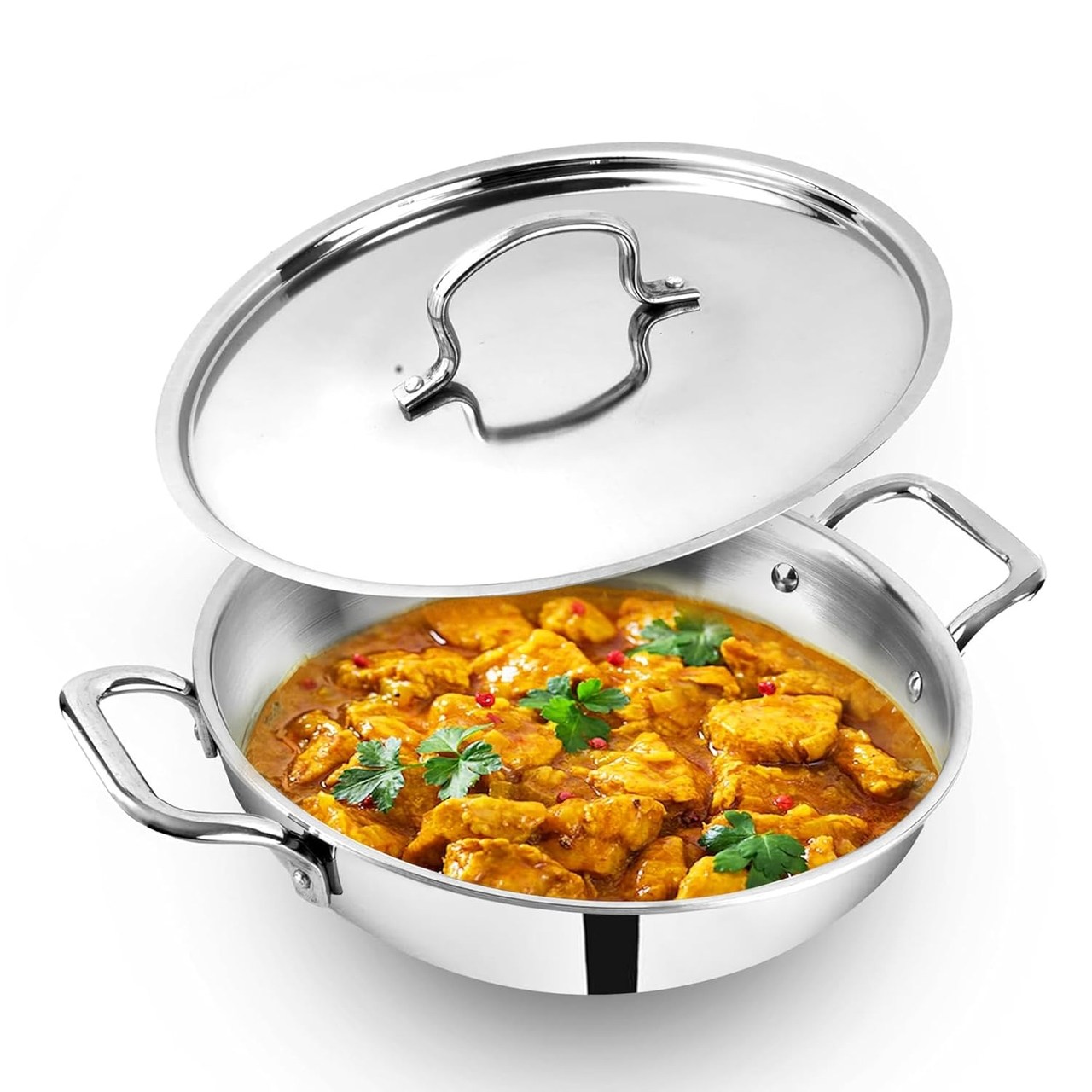 The Indus Valley TurboCuk Tri-Ply 28cm Kadai with Stainless Steel Lid 3.9L - Silver