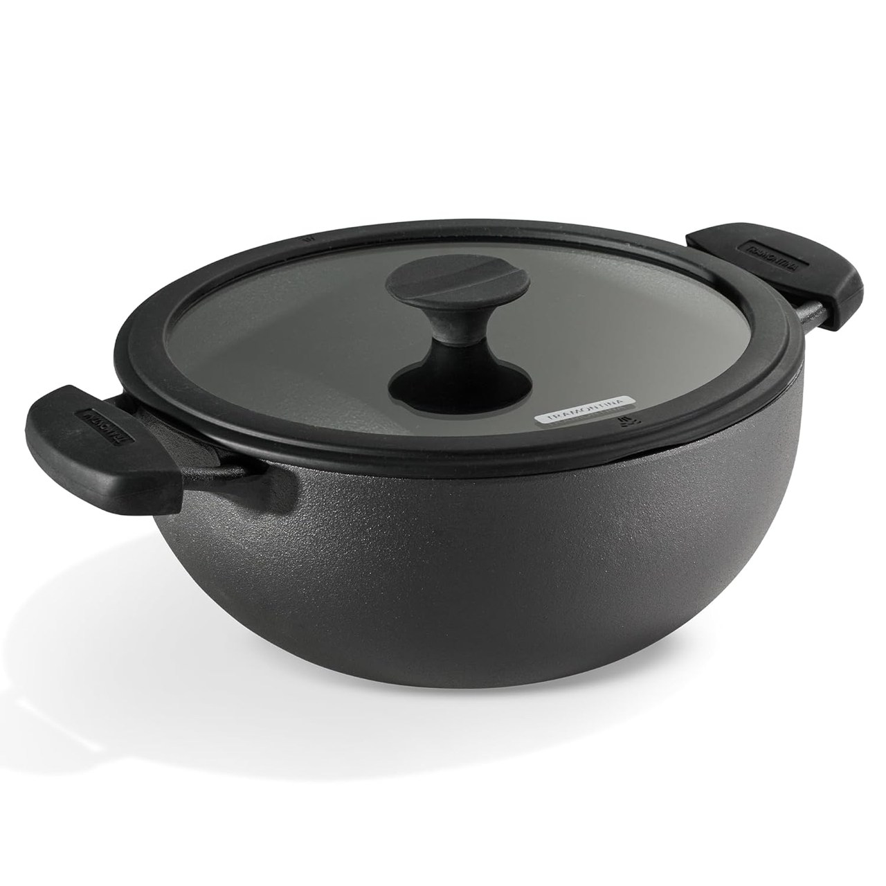Tramontina Titanex 20cm Pre-Seasoned Cast Iron Deep Kadai with Glass Lid 2.3L - Black