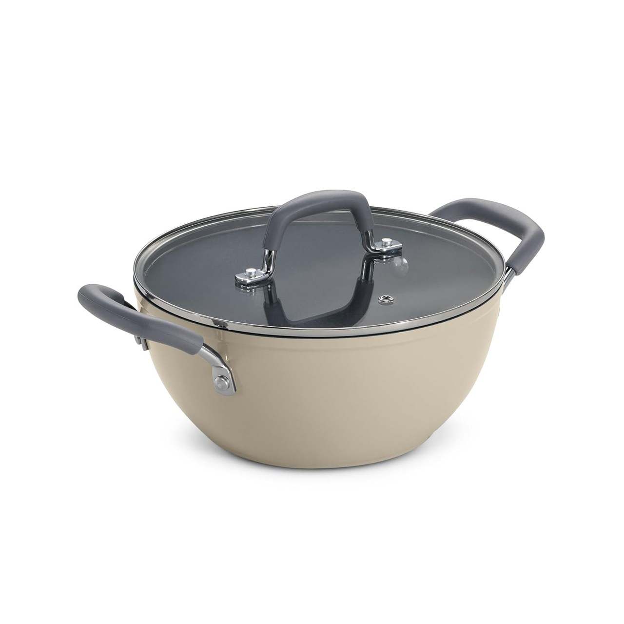 Tramontina Velo 22cm Forged Ceramic Reinforced Kadai with Tempered Glass Lid 2.9L - Sand Beige