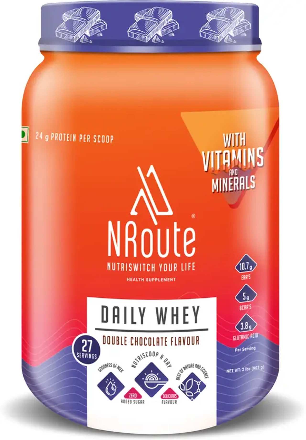 NRoute Daily Whey Protein Double Chocolate 907g 27 Servings