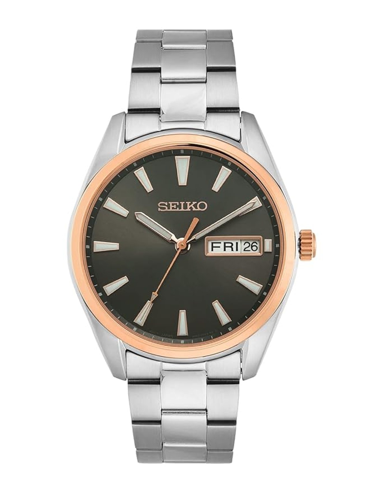 Seiko Stainless Steel Analog Brown Dial Men Watch, Band Color- Silver (SUR344P1)