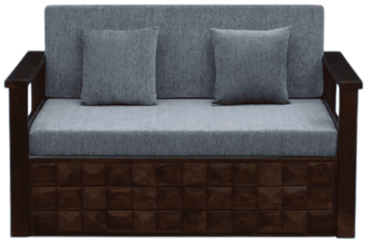 Hidenchic Sink Sheesham Wood Pull Out 2 Seater Sofa Cum Bed In Provincial Teak Finish With Storage Grey