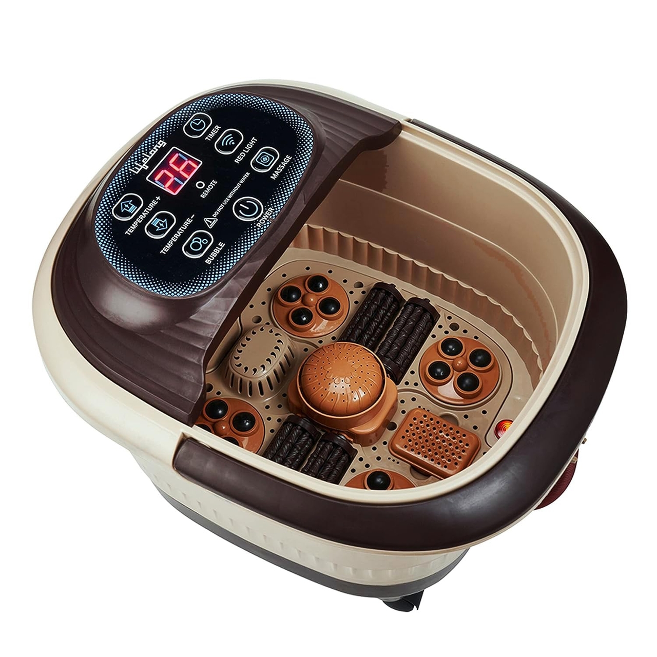 Lifelong Corded Electric Foot Spa and Massager 4 Automatic Rollers Digital Panel Bubble Bath Brown (LLM279)