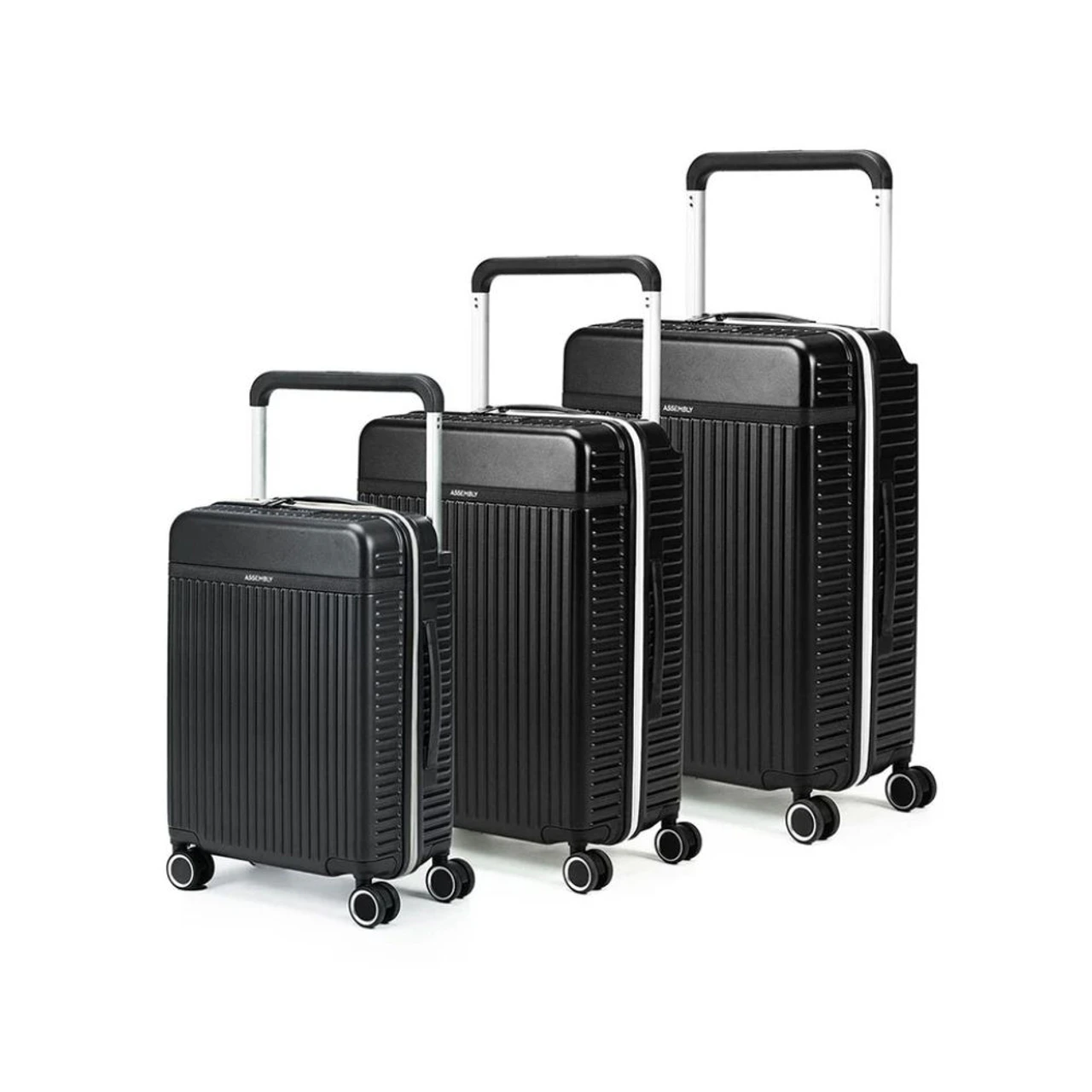 Assembly Rover Combo Luggage Set of 3 Trolley Bags, Polycarbonate, Black, 20" + 24" + 28"