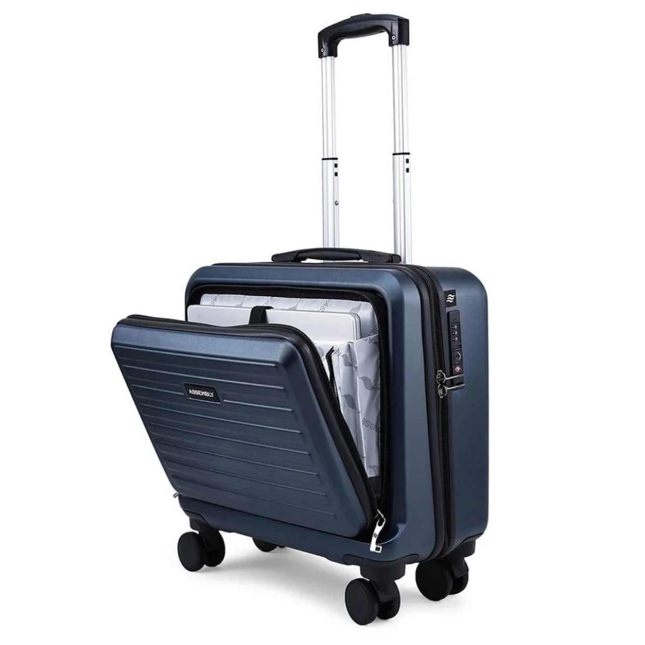 Assembly Stark Pro 16" Overnighter Hard Luggage Trolley Bag, Polycarbonate, TSA Lock, Blue