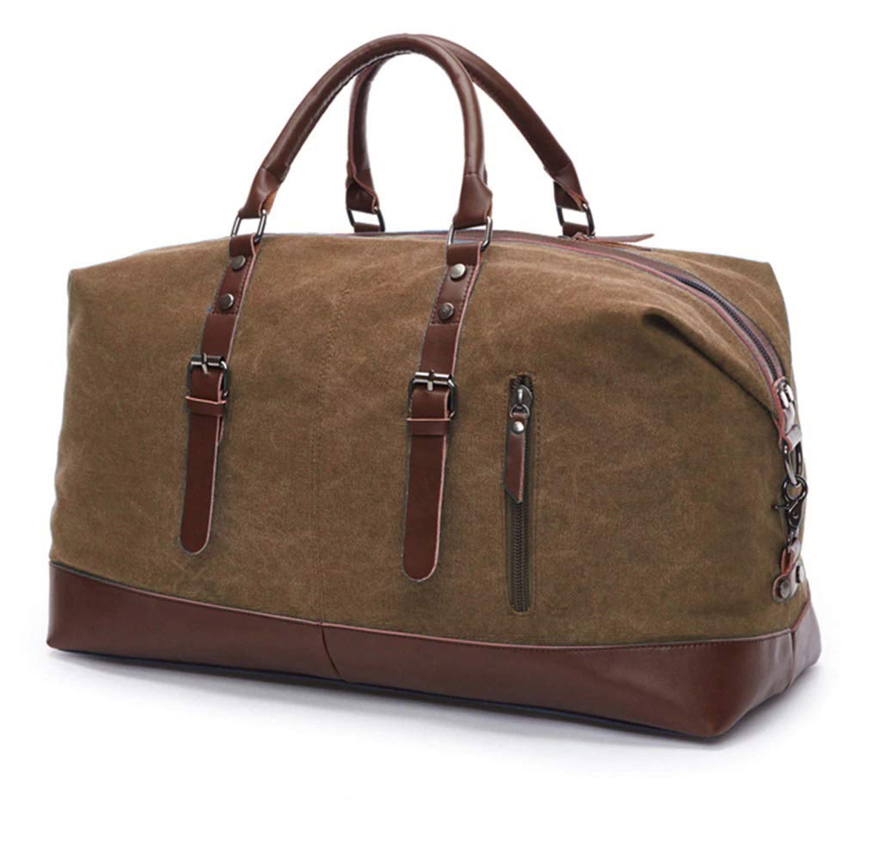 Style Homez Leather Canvas Weekender Duffle Bag 45L Vintage Ground Coffee