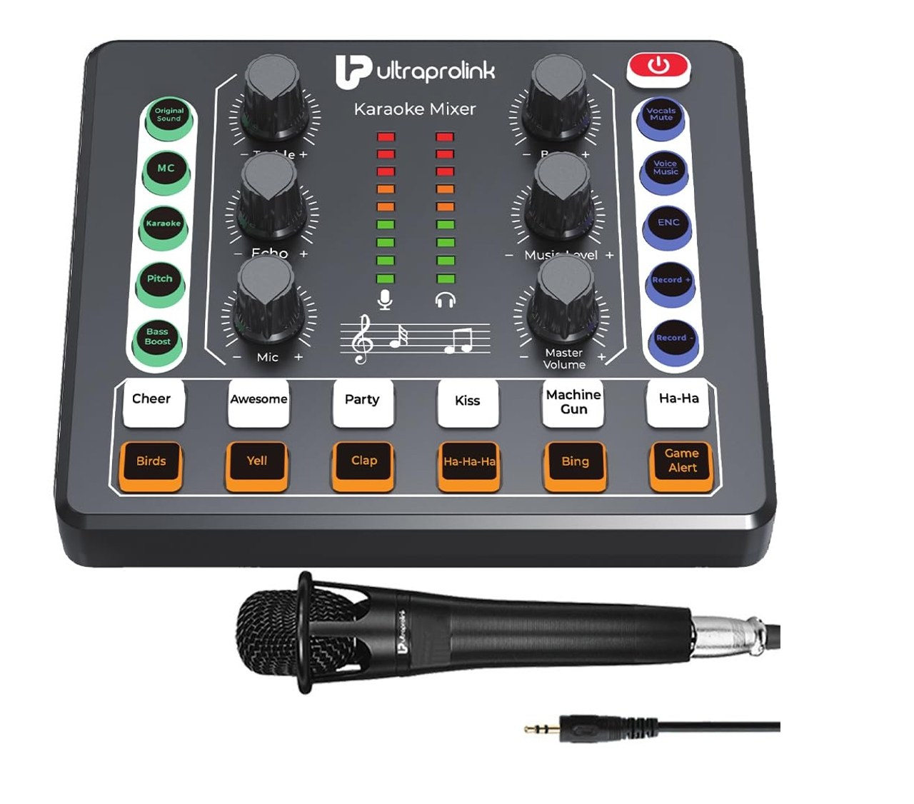UltraProlink Portable Bluetooth Karaoke Mixer | with Recording | 12 sound effects | Sound Card for Singing, Podcast, Live Stream, Broadcast | Dual Mic Input | Condenser Mic | Sing Along Pro UM1002PRO