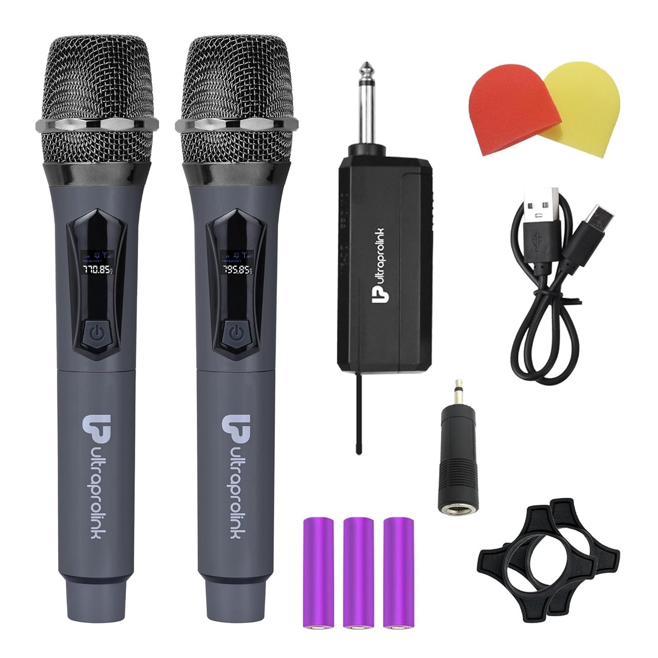 UltraProlink Dual UHF Wireless Dynamic Microphone & Receiver Set | 50m/164ft Operating Distance | for Karaoke/Singing, Podium, PartyBox/Speakers, House/Outdoor Parties,Interviews| Sonic Duet