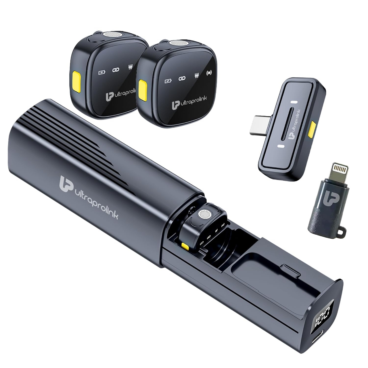 UltraProlink Sonic Pro Lavalier Dual Wireless Mics with Charging Case,Type-C Receiver for iPhone & Android