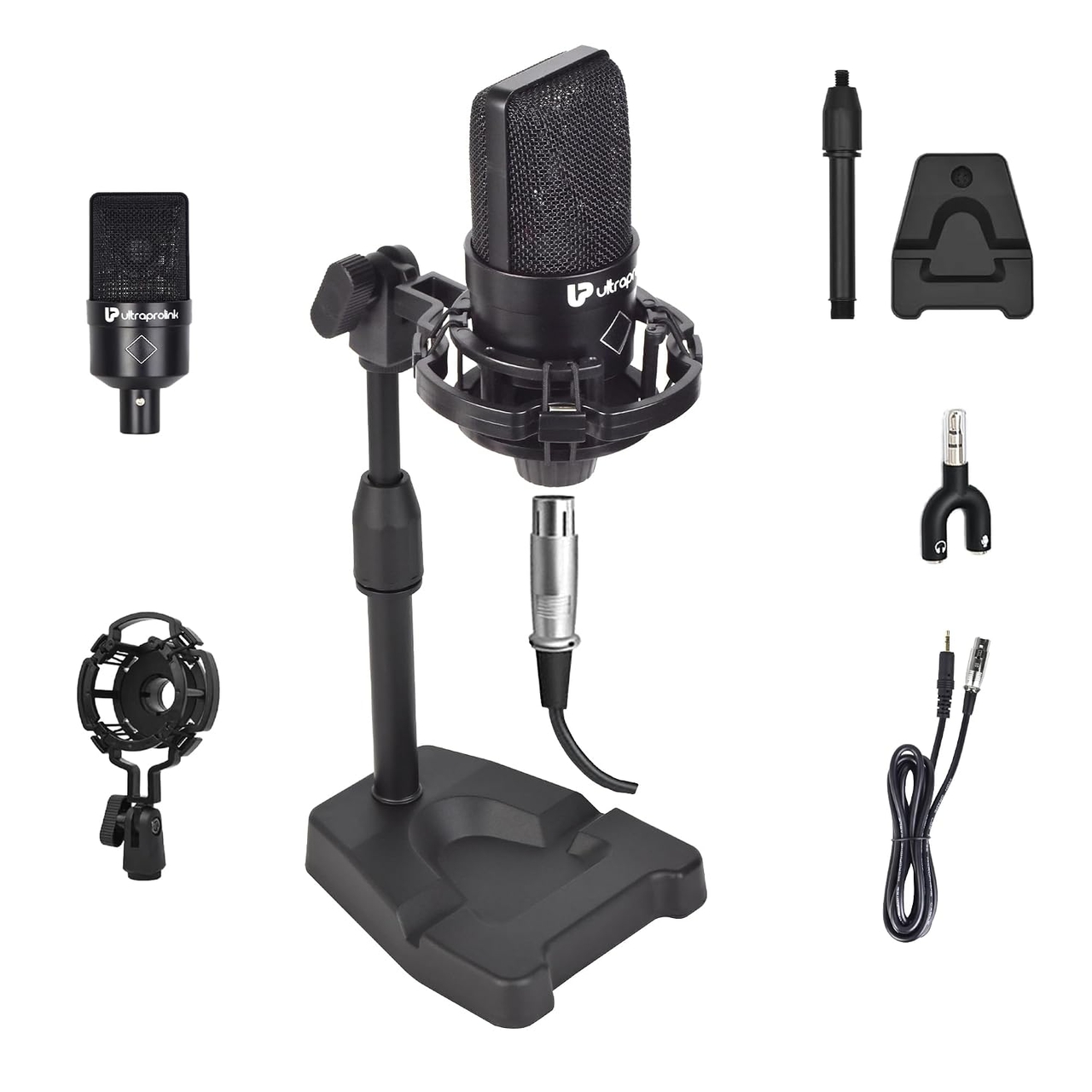 UltraProlink UM1220 Wired Condenser Mic Compatible with PC, Laptop, Mobile, 2m-6.56ft Cable, Black