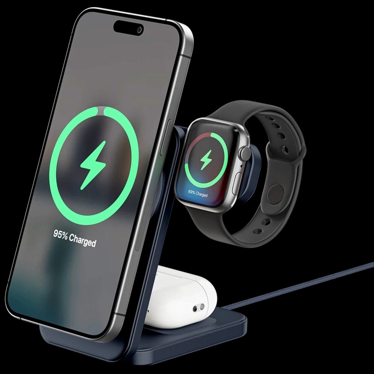 AerosynQ Trio 3 3 in 1 25W Fast Wireless Magsafe Charger with Qi2 Certified Technology - Blue