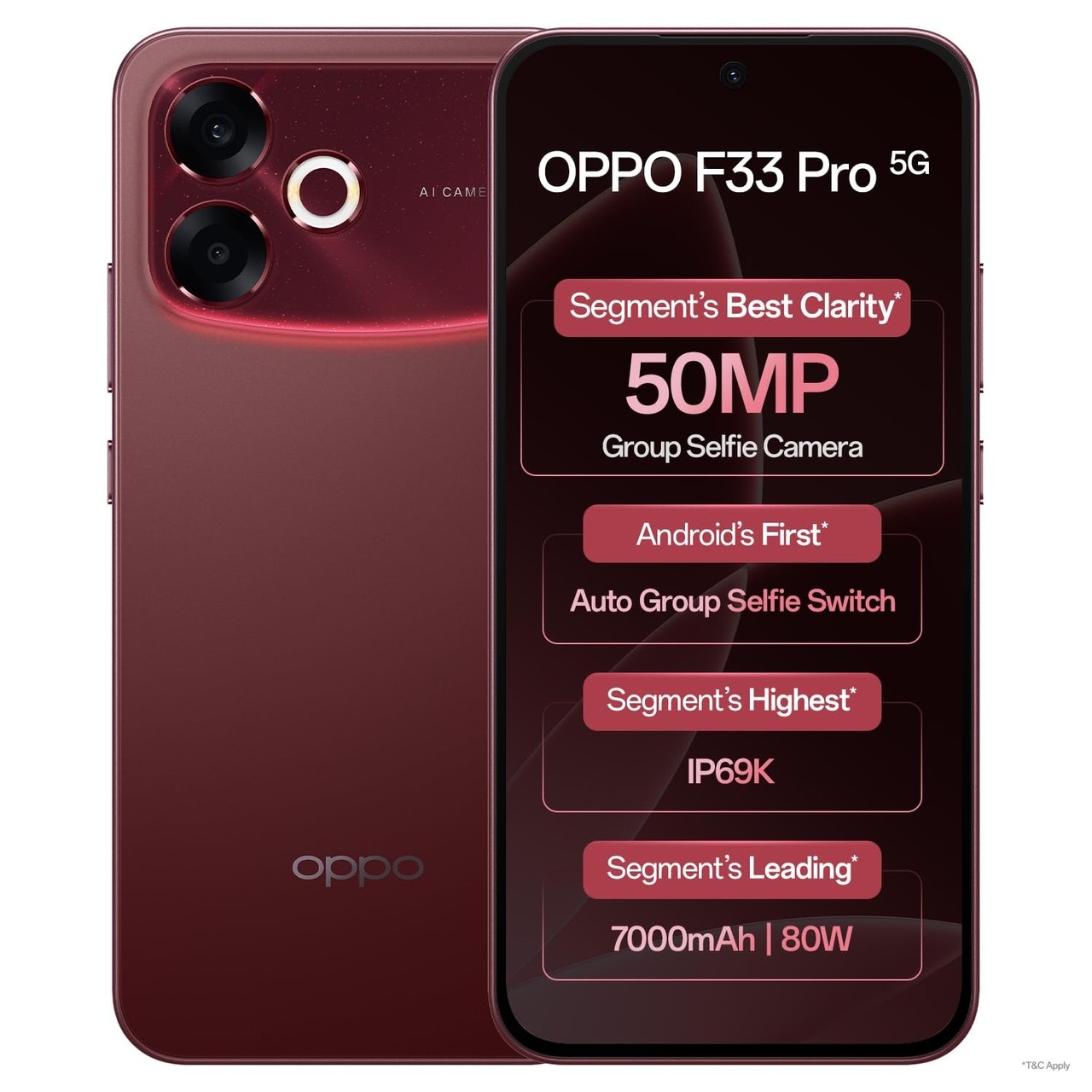 Oppo F33 Pro 5G Smartphone (8GB RAM, 128GB Storage, Passion Red)