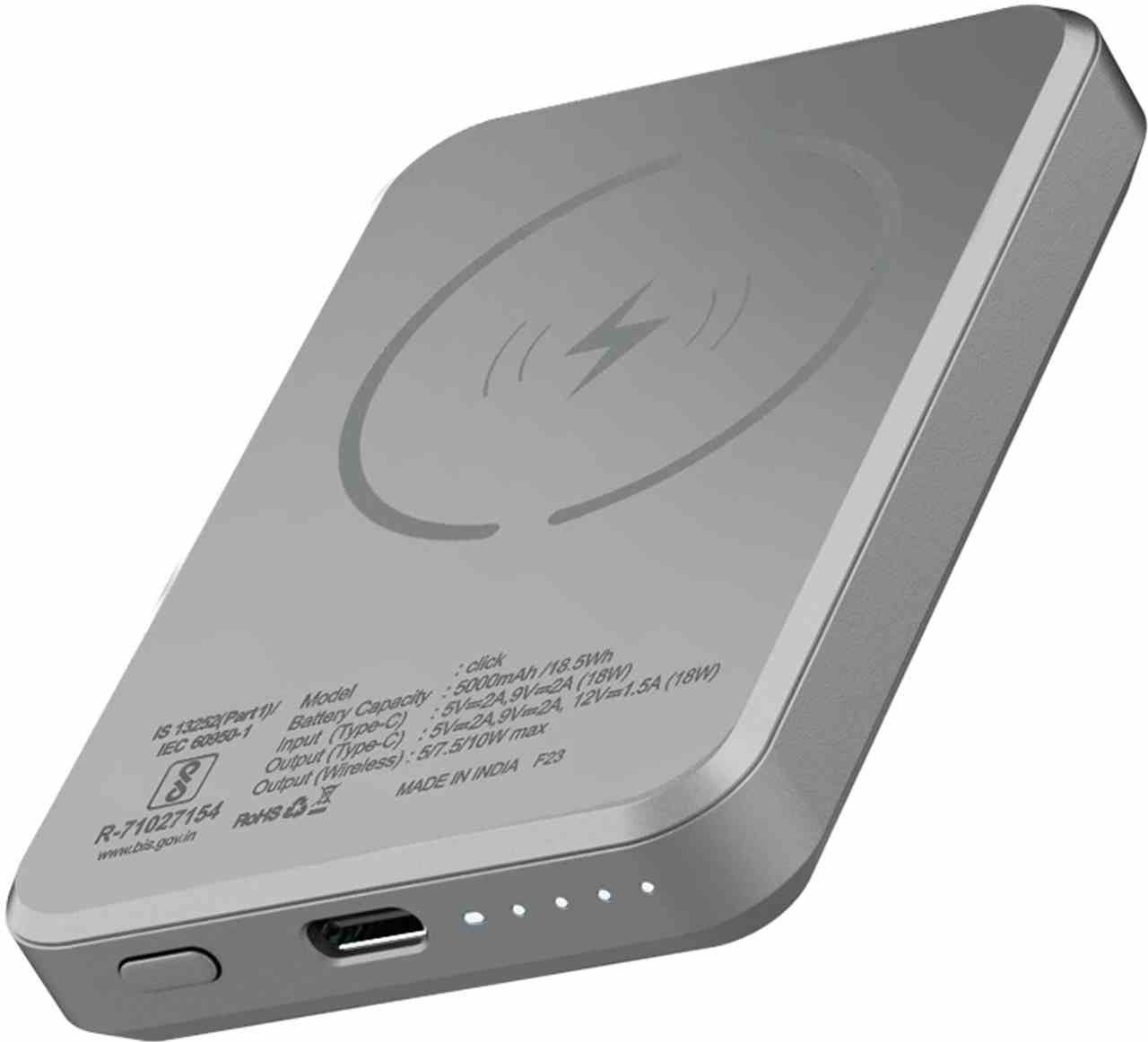 Stuffcool 5000 mAh 18 W Wired & Wireless With MagSafe Pocket Size Power Bank (Grey, Lithium Polymer, for Mobile, Smartwatch, Tablet)
