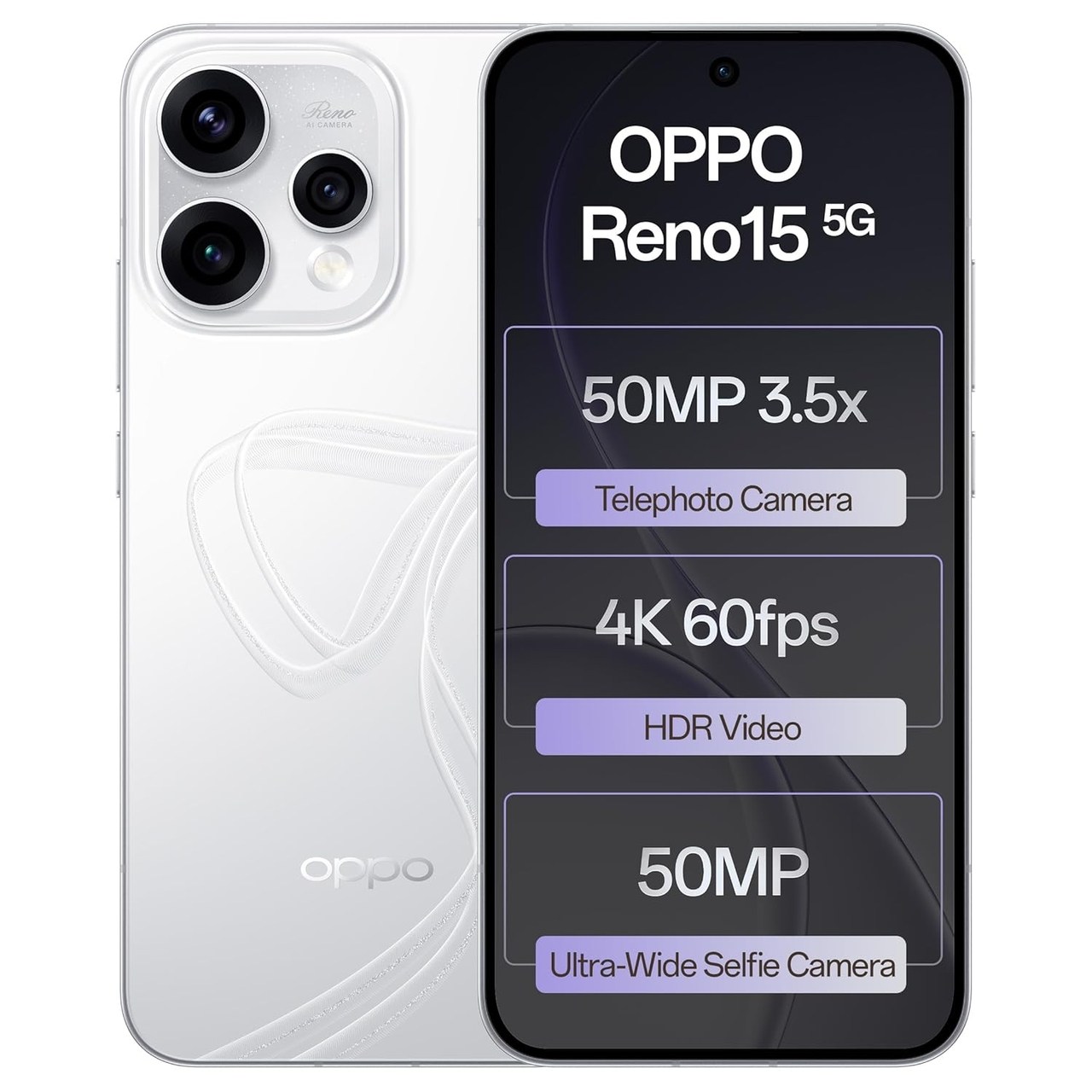 Oppo Reno15 5G (Glacier White, 8 GB RAM, 256 GB Storage)